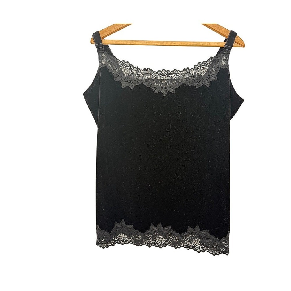 Coldwater Creek Cami Tank Top Velvet Lace Trim Black Goth Holiday Large